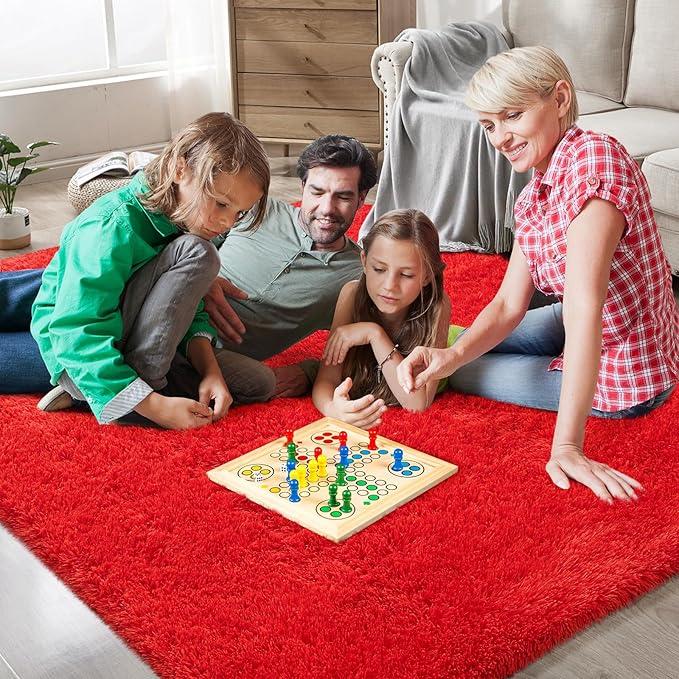 Red Shag Area Rugs for Bedroom Living Room,Ultra Soft Fluffy Christmas Area Rugs 9x12 for Dorm,Indoor Carpet Nursery Rugs for Kids Girls Room Home Decor (Red, 9X12 Feet)