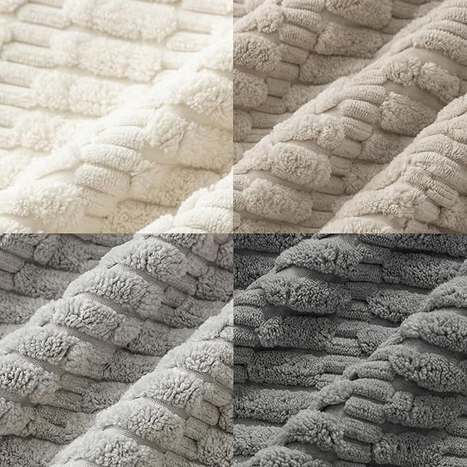 Fancy Homi Set of 4 Grey and White Decorative Throw Pillow Covers 14x14 Inch for Couch Bed Chair, Modern Farmhouse Boho Room Decor, Soft Fuzzy Double Sided Corduroy Textured Striped Cushion Case 35cm