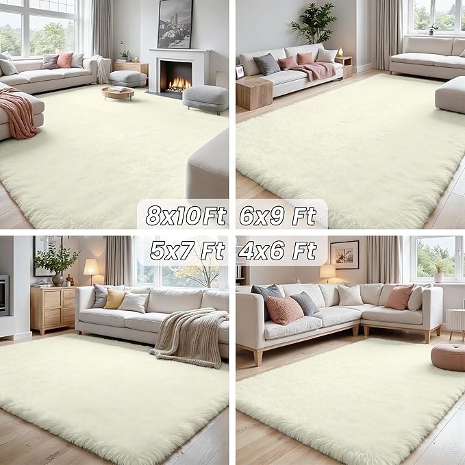 4x6 Area Rugs for Living Room Rug: Soft Fluffy Shag Cream White Rugs for Bedroom, Non-Slip Large Fuzzy Plush Rug Indoor Floor Carpet for Nursery Kids Boys Girl Room, Dorms, Playroom, Modern Home Decor