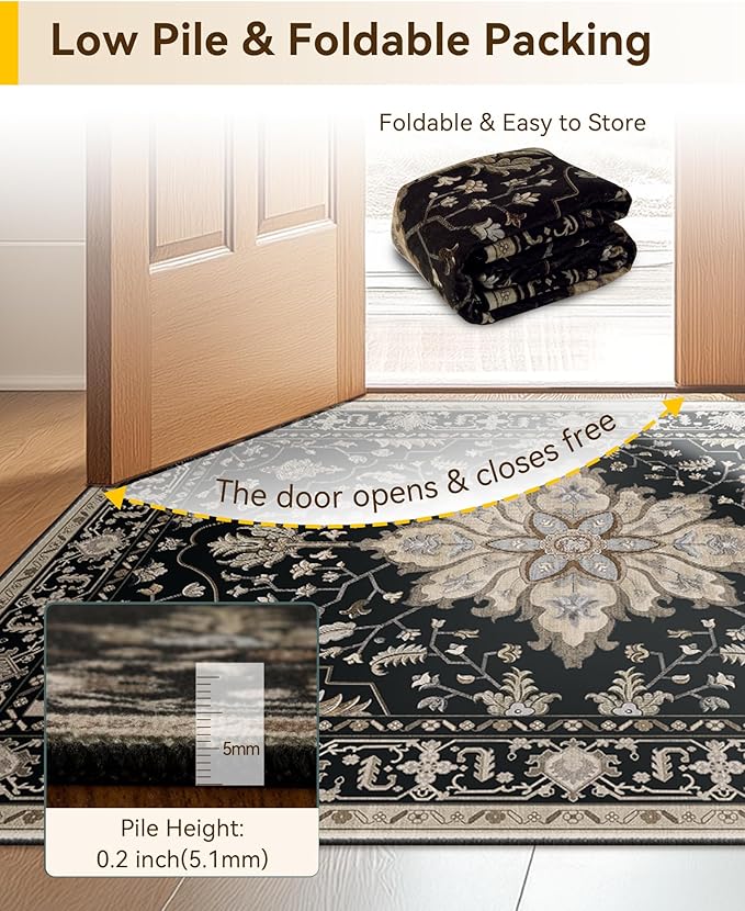 Area Rugs 2'6''x10' Runner Rug Non Slip Washable for Kitchen Hallway Bedroom Beside Laundry Room Bathroom Rug, Floor Carpet, Black Brown Neutral Dark Tan