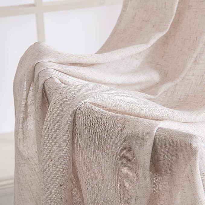 MIULEE Natural White Linen Curtains 102 Inch Length 2 Panels for Bedroom Living Room, Soft Thick Linen Textured Window Drapes Semi Sheer Light Filtering Back Tab Rod Pocket Burlap Look Decor