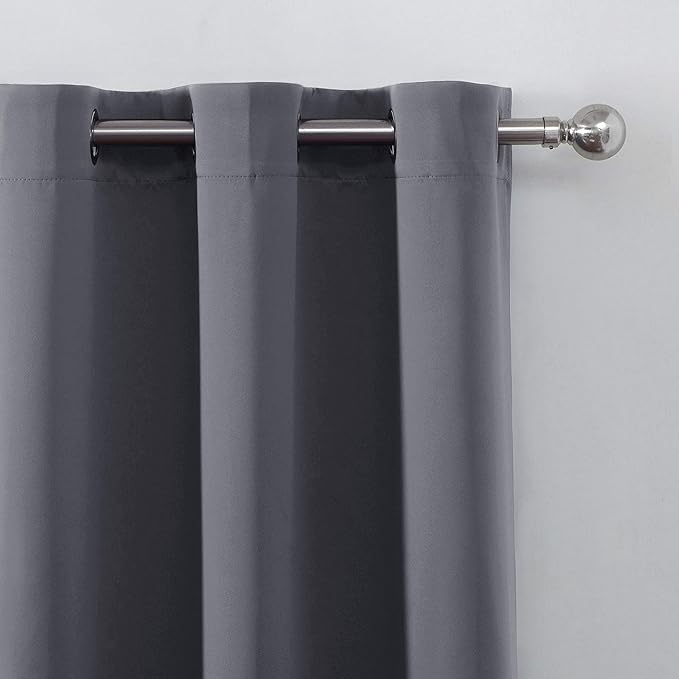 LEMOMO Grey Blackout Curtains 66 x 63 Inch Length/Set of 2 Curtain Panels/Thermal Insulated Room Darkening Blackout Curtains for Bedroom