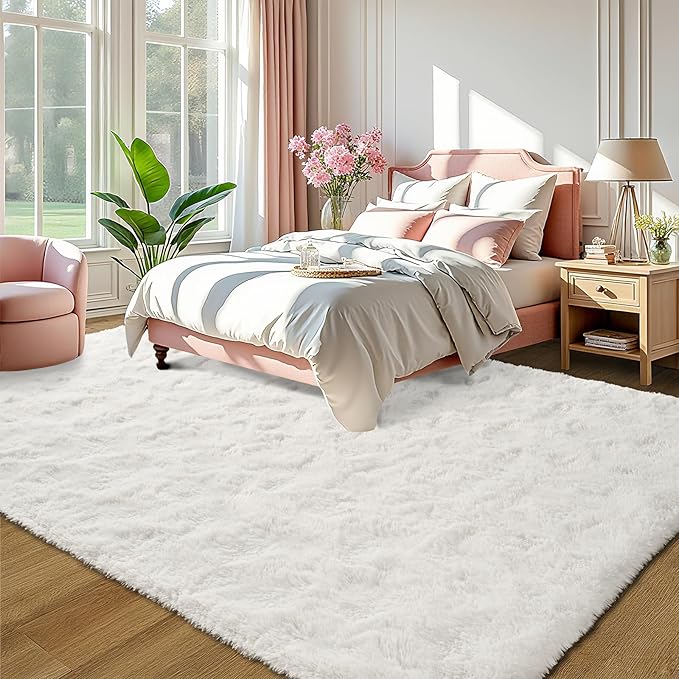 LOCHAS Ultra Soft Indoor Modern Area Rugs Fluffy Living Room Carpets for Children Bedroom Home Decor Nursery Rug 5.3x7.5 Feet, Cream