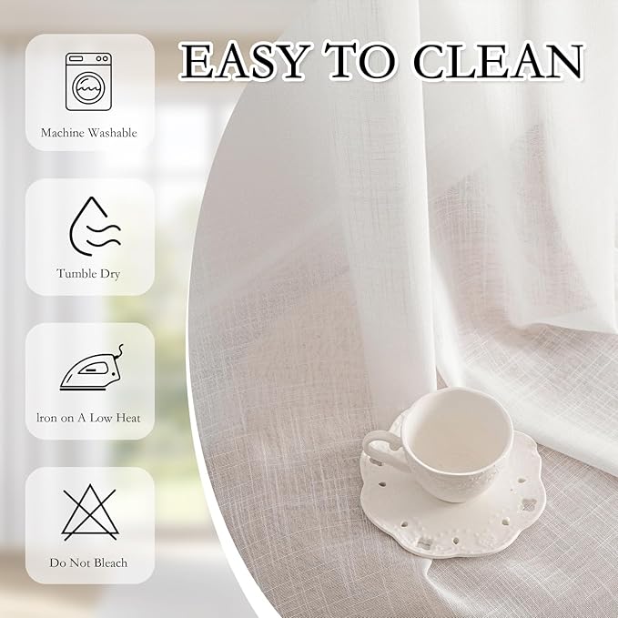 MYSKY HOME Semi Sheer White Curtains 36 Inches Long for Kitchen 2 Panels, Light Filtering Cream Tiers Curtains Rod Pocket Neutral Window Drapes for Bathroom/Cafe/Basement, Pure White, 34 x 36 Inch