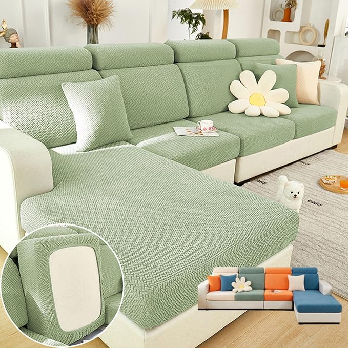 Soothing Home Sofa Covers, Sofa Hero Covers, Wear-Resistant Universal Couch Covers Washable Stretch Sectional Couch Cushion Covers (Light Green,Extra Large Seat Cover)