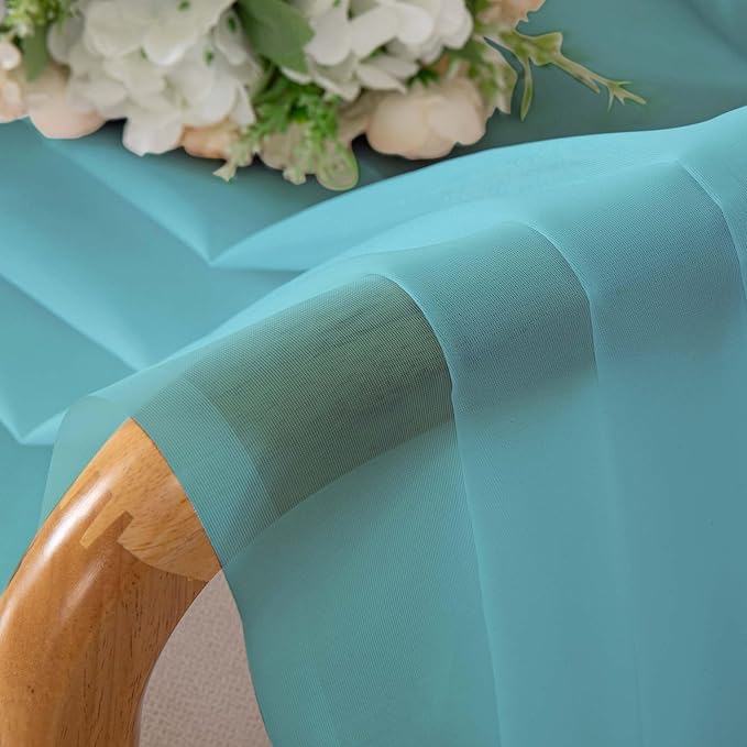 Chyhomenyc Sheer Valances for Windows, Light Filtering Small Window Curtains for Living Room Bathroom Cafe Laundry Basement, Modern Top Dual Rod Pocket Voile Curtain, 42Wx14L inches, Aqua, 2 Pieces