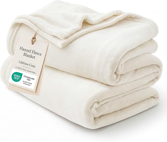 Bedsure GentleSoft Fleece Throw XL Blanket Cream - 300GSM Soft Lightweight Plush Cozy Blankets for Bed, Sofa, Couch, Travel, Camping, 50x70 inches
