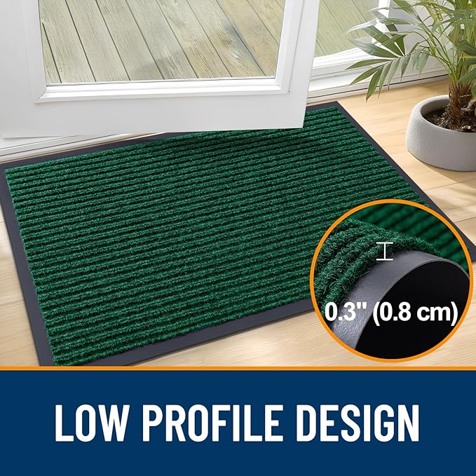 OLANLY Front Door Mat Indoor Outdoor Entrance, 2-Pack 59 x 23 Inch, Waterproof Heavy Duty Doormat, Fade Resistant, Low Profile, Easy Clean Patio Porch Welcome Floor Mats for Entry, Green