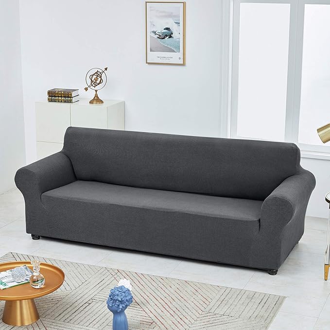 Joccun Stretch Couch Cover Slipcovers, 1-Piece Sofa Covers for 3 Cushion Couch Spandex Jacquard Washable Furniture Protector Cover for Living Room,Kids,Pets(Large 78''-94'',Charcoal)