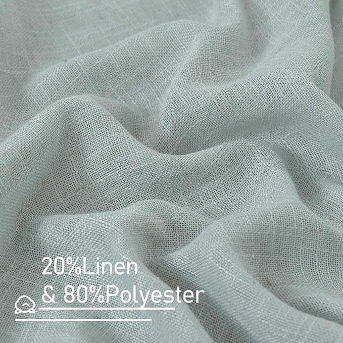 LAMIT Greyish Blue Linen Short Curtains 30 Inch Length, Semi Sheer Light Filtering Window Panels Back Tab and Rod Pocket Drapes for Basement/Small Windows, 25 x 30 Inch, 2 Panels
