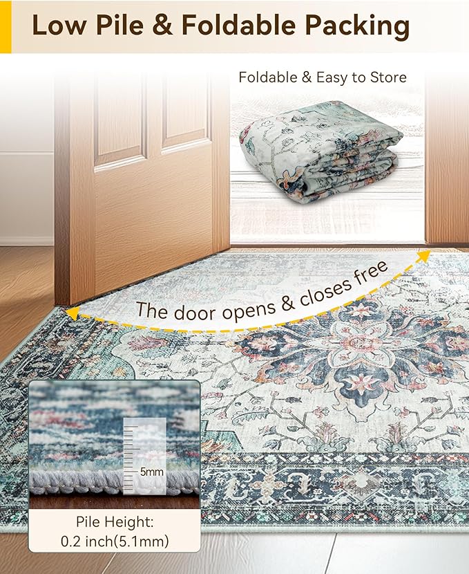 Area Rugs 2'x10' Runner Rug Non Slip Washable for Kitchen Hallway Bedroom Beside Laundry Room Bathroom Rug, Floor Carpet, Green Navy Blue White Red Teal Colorful