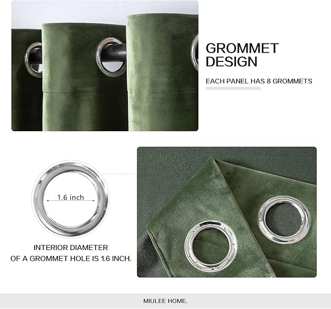 MIULEE Velvet Curtains Olive Green Elegant Grommet Thermal Insulated Soundproof Room Darkening Curtain/Drapes for Classical Living Room Bedroom Decor 66 x 96 Inch Set of 2