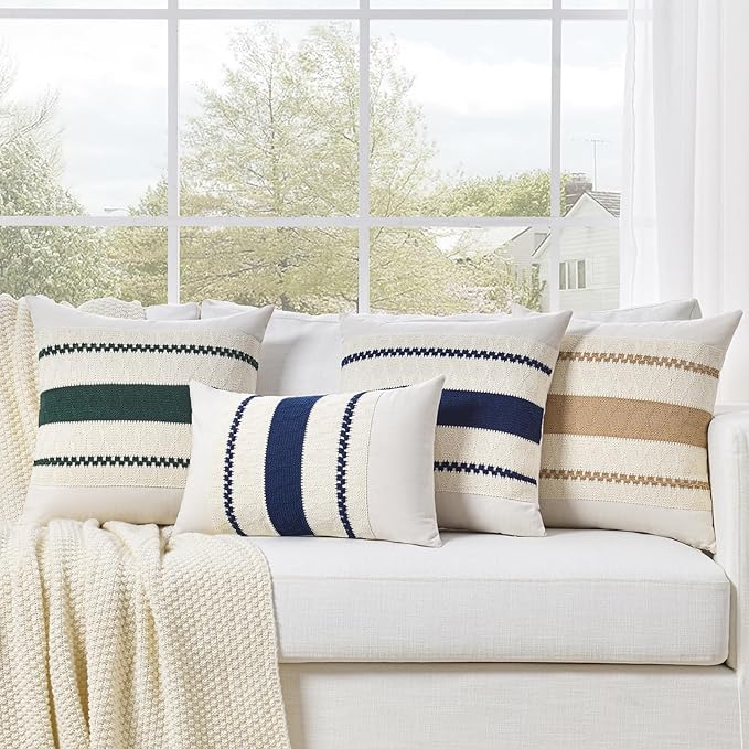Fancy Homi Set of 1 Tan Neutral Decorative Throw Pillow Cover 16x16 Inch for Couch Bed Sofa, Aesthetic Modern Organic Farmhouse Boho Home Decor, Soft Cotton Cute Accent Macrame Woven Cushion Case