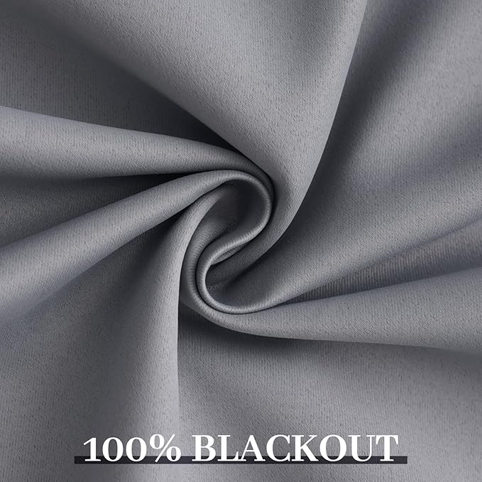 Yakamok Grey Room Darkening 100% Blackout Curtains Grommet Window Treatments with 2 Thick Layers-Gray Thermal Insulated Drapes Set of 2 Panels for Bedroom Living Room 52 Inches by 72 Inches Length