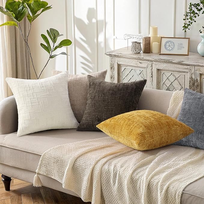 decorUhome Summer Mustard Yellow Chenille Euro Sham Throw Pillow Covers 22x22 Set of 2 Textured Cozy Slubby Couch Pillow Covers Modern Farmhouse Boho Decorative Pillow Cases for Bed Sofa Living Room