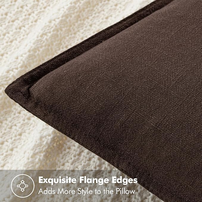 MIULEE Decorative Linen Pillow Covers 18x18 Inch Dark Brown Boho Farmhouse Neutral Winter Couch Throw Pillows for Bed Pack of 2 Accent Modern Pillowcase Sofa Livingroom Home Decor