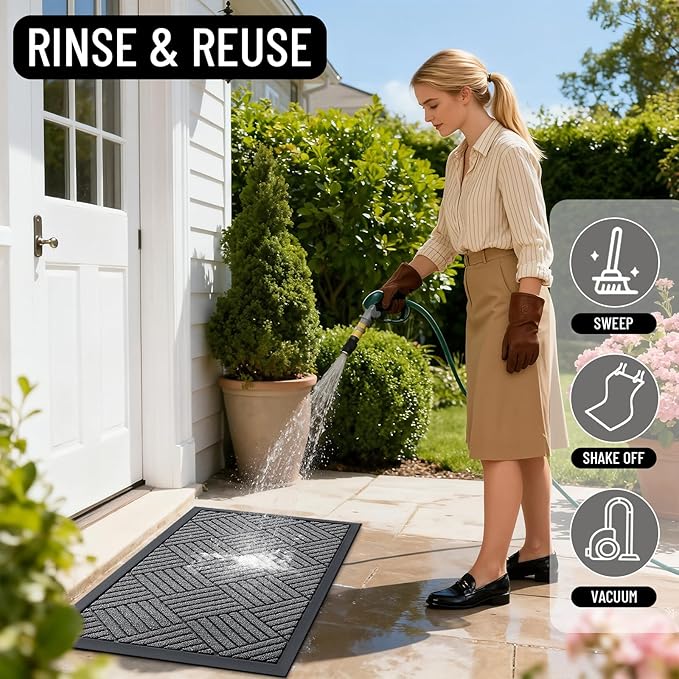 OLANLY Front Door Mat Outside Entrance 47x17, Absorbent, Heavy Duty Sturdy Natural Rubber Doormat Indoor Outdoor, Stain and Fade Resistant, Non-Slip Low Profile Floor Mat for Entryway, Grey Diamond