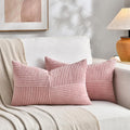 Fancy Homi 2 Packs Blush Pink Lumbar Decorative Throw Pillow Covers 16x32 Inch for Living Room Couch Bed, Rustic Farmhouse Boho Home Decor, Soft Striped Corduroy Rectangle Accent Cushion Case 40x80 cm