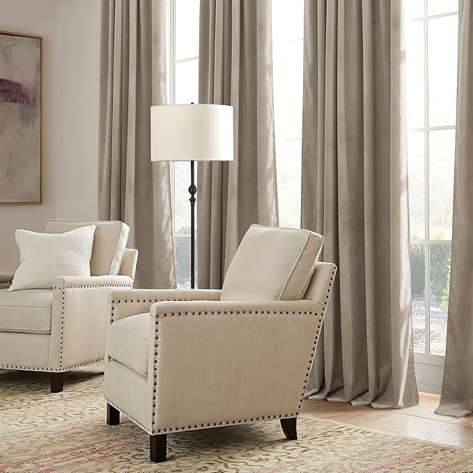 RYB HOME Velvet Curtains 120 inches Long - Smooth Durable Earth Tone Drapes Extra Long Room Darkening Privacy Window Treatment for Living Room, Camel Beige, W52 x L120 inches, Set of 2