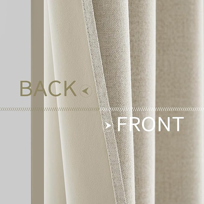 MIULEE 100% Blackout Linen Textured Curtains for Bedroom Solid Thermal Insulated Cream Grommet Room Darkening Curtains & Drapes Luxury Decor for Living Room Nursery 52 x 96 Inch (2 Panels)