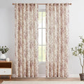 jinchan Linen Blend Curtain Floral Curtains for Living Room 90 Inch Length Farmhouse Brick Red Printed Curtain Rod Pocket Back Tab Peony Flower Patterned Drapes Curtains Set 2 Panels