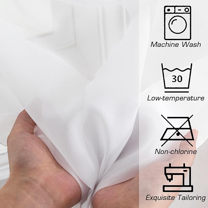Simplebrand White Sheer Curtains, 84" Length, 2 Panels Set - Light Filtering, Rod Pocket Window Curtains for Bedroom (White, 42" W x 84" L)