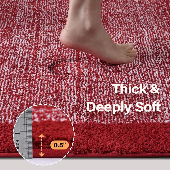 Bathroom Rugs 24x17 Non Slip Washable, Red Bath Mat for Bathroom Floor Tub, Soft Absorbent Quick Dry Mats for Shower, Bathtub,Home Decor