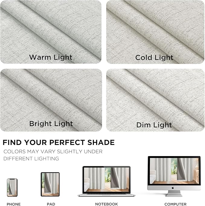 Joydeco Blackout Curtains for Bedroom - 100% Light Blocking 2 Panels Set White Drapes 37" W x 90" L, Thermal Insulated Room Darkening Curtains, Linen Textured for Living Room, Rod Pocket & Back Tabs