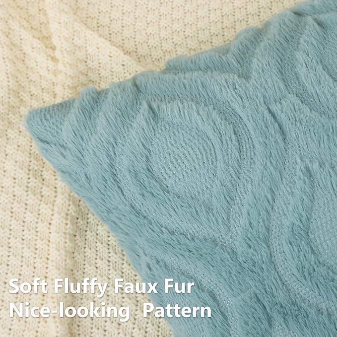decorUhome Summer Throw Pillow Covers 24x24 Inch Set of 2, Soft Plush Faux Wool Aqua Solid Couch Pillow Covers, Accent Euro Sham Farmhouse Neutral Square Pillow Cases for Sofa Bed Living Room