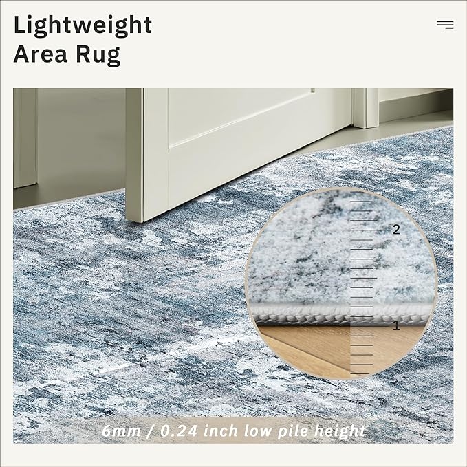 Runner Rug 3x8 Washable Non-Slip Hallway Runner Rugs for Kitchen Bathroom Laundry Room Blue/Grey Vintage Floor Carpet Runners for Hallways Entryway