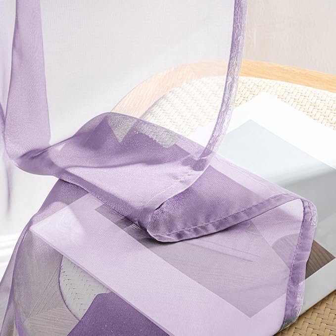 MIULEE Light Purple Sheer Curtains 72 Inches Long, 4 Panels Set, Lavender Light Filtering Rod Pocket Voile Drapes for Living Room and Bedroom, Airy Soft Fabric Window Treatments, 42 x 72 Inches