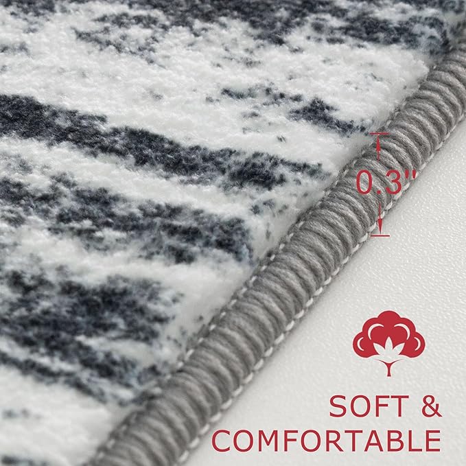 KOZYFLY Circle Rug 6Ft Modern Abstract Ombre Area Rug for Bedroom, Washable Round Rug Non-Slip Soft Striped Living Room Circle Rug, Black Navy Blue Grey Carpet for Laundry Nursery