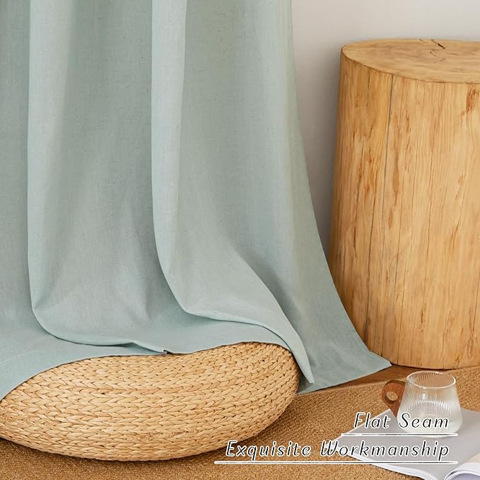 NICETOWN Flax Linen Sage Green 108 inch Curtains, Grommet Thick Linen Blend Textured Privacy Added with Light Filtering Window Treatment for Bedroom/Living Room, W55 x L108, 2 Panels