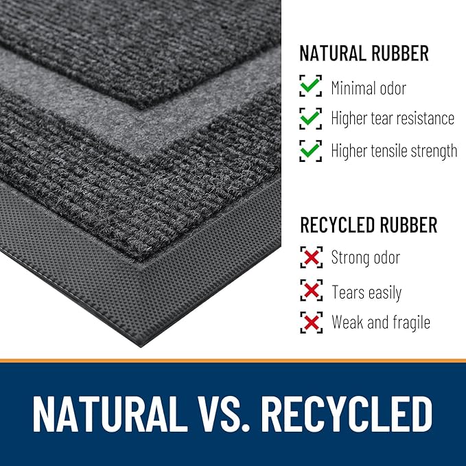 OLANLY Front Door Mat Indoor Outdoor Entrance, Waterproof All-Season, All-Weather Doormat, Sturdy Natural Rubber, Fade Resistant, Low Profile, Easy Clean Patio Porch Entryway Mat, 47x23, Grey