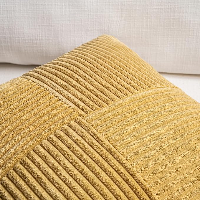 Fancy Homi 2 Packs Mustard Yellow Decorative Throw Pillow Covers 20x20 Inch for Living Room Couch Bed Sofa, Farmhouse Boho Home Decor, Soft Corss Corduroy Patchwork Accent Square Cushion Case 50x50 cm