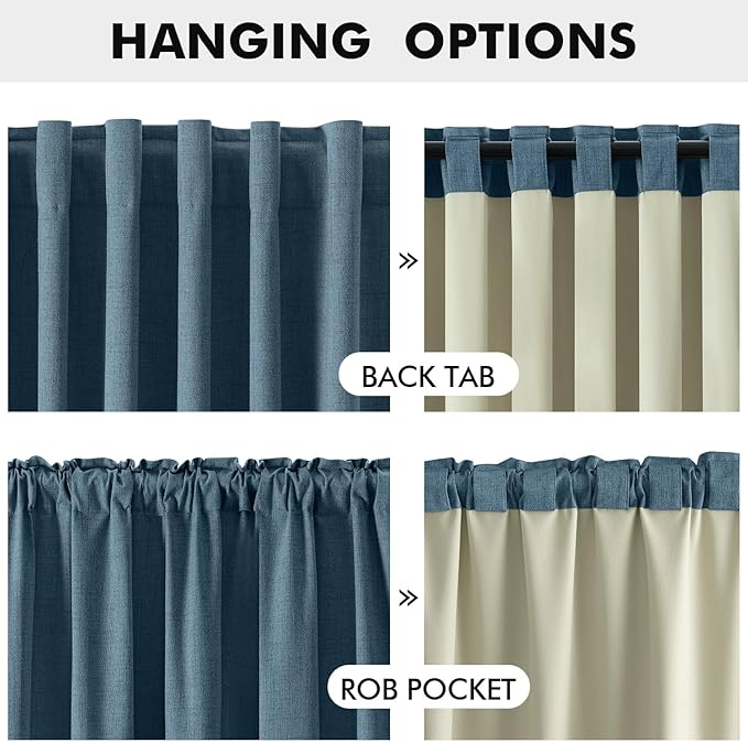 MIULEE 100% Blackout Linen Curtains for Bedroom, Stone Blue Solid Luxury Decor Thermal Insulation Room Darkening Drapes for Living Room Nursery Back Tab Rod Pocket 42 x 84 Inches, 2 Panels