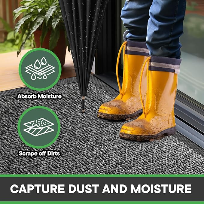 Mibao Front Door Mat, Heavy Duty Durable Welcome Mat for Outdoor Indoor, Dirt Trapper Waterproof Super Absorbent Door Mat for Entryway Outside Patio Porch, 24"x36", Gray