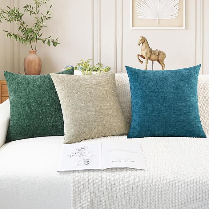 CaliTime Throw Pillow Covers Decorative 18 X 18 Inches Pack of 2 Cozy Chenille Cushion Cases for Couch Sofa Bed Living Room Home Light Taupe