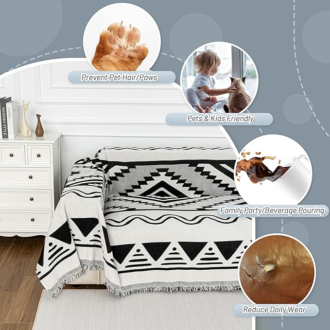 MYSKY HOME Couch Cover for Sectional Sofa Set Boho Geometric Furniture Sofa Cover Washable for Dog Cat Pets Couch Cover 3 Seat Sofa Chenille Couch Protector Multi-Use Couch Covers Blanket,71" X134"