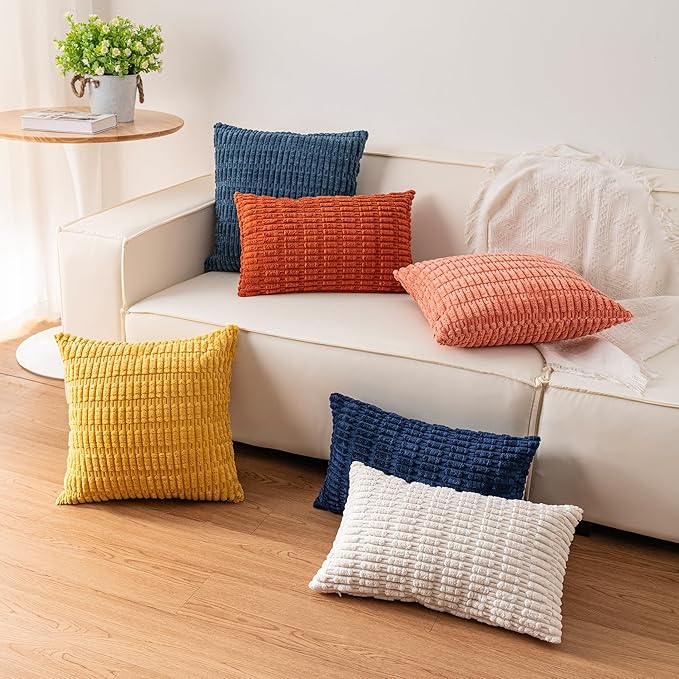 Pack of 2 Corduroy Decorative Throw Pillow Covers 20x20 InchSoft Boho Striped Pillow Covers Modern Farmhouse Home Decor for Sofa Living Room Couch Bed（Cranberry Red）