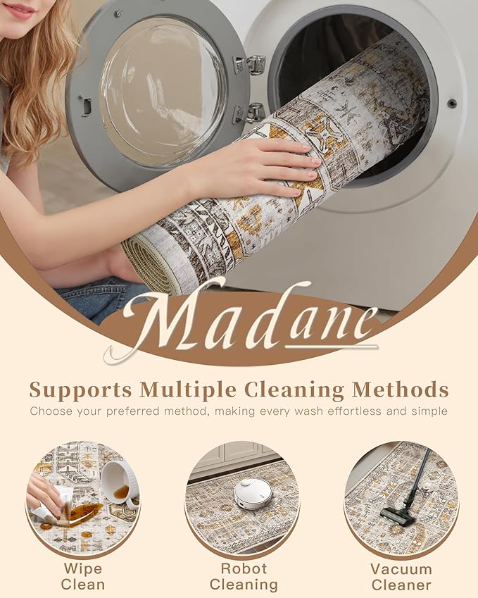 Madane Hallway Runner 3x14 - Runner Rugs 14ft Washable Entryway 14ft Rug Ruuner Vintage Kitchen Runners Non Slip Indoor Area Rug Farmhouse Carpet Runner for Bathroom Living Room Bedroom, Brown/Gold