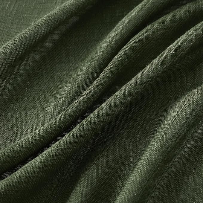 MIULEE Olive Green Linen Curtains 84 Inch Length 2 Panels for Bedroom Living Room, Soft Thick Linen Textured Natural Window Drapes Semi Sheer Light Filtering Back Tab Rod Pocket Burlap Look Decor