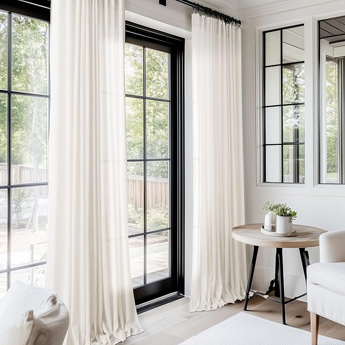 Extra Long 144 inch Curtains Linen Blend for Living Room Back Tab Neutral Farmhouse Light Filtering Semi Sheer Linen Drapes 144 inch Ceiling to Floor For Large Window Villa Hallway Ivory 10 FT 60x144