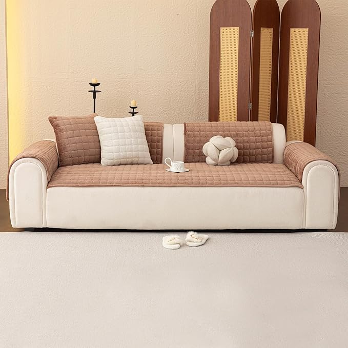 Velvet Couch Covers for Dogs, Dog Sectional Couch Covers, Pet Couchs Cover for 2-3 Seater, Couchs Protector for Dogs, Sectional Sofa Cover for Pet Washable(1PC,Dark Brown,27.6"×70.9")