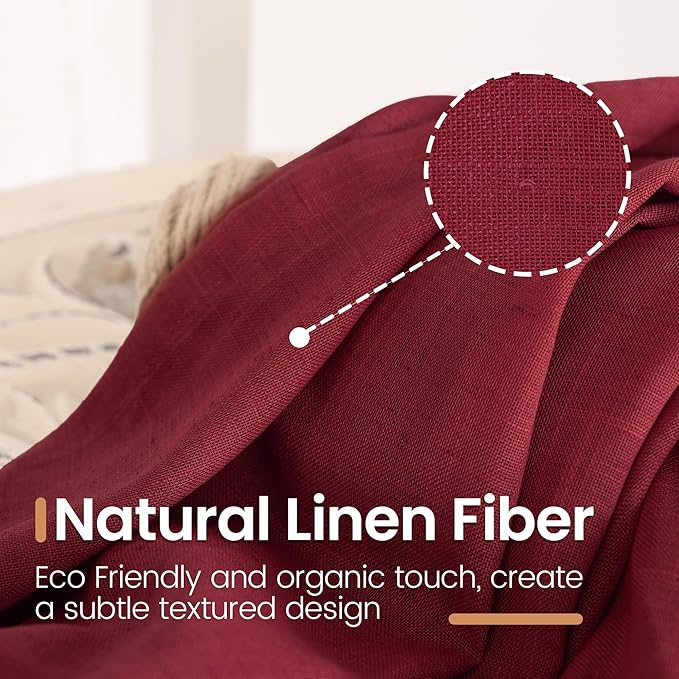 BGment 96 Inches Long Linen Curtains for Living Room, Semi Sheer Burgundy Window Drapes Textured for Bedroom Dining Light Filtering with Rod Pocket Lightweight, 2 Panels, Each 52 Inch Wide