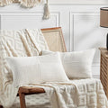 Fancy Homi 2 Packs Cream White Long Lumbar Decorative Throw Pillow Covers 16x24 Inch for Couch Bed Sofa, Rustic Farmhouse Boho Home Decor, Soft Striped Corduroy Rectangle Accent Cushion Case 40x60 cm
