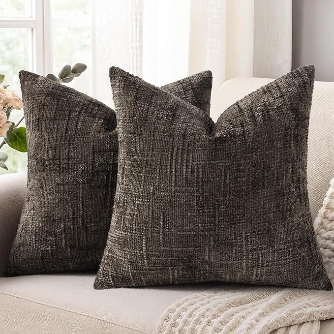 decorUhome Dark Brown Chenille Throw Pillow Covers 16x16 Set of 2 Textured Soft Cozy Slubby Couch Pillow Covers Modern Farmhouse Boho Decorative Pillow Cases for Bed Sofa Living Room