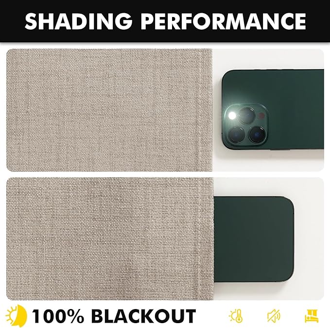 MIULEE 100% Blackout Linen Curtains for Bedroom, Taupe Solid Luxury Decor Thermal Insulation Room Darkening Drapes for Living Room Nursery Back Tab Rod Pocket 42 x 84 Inches, 2 Panels
