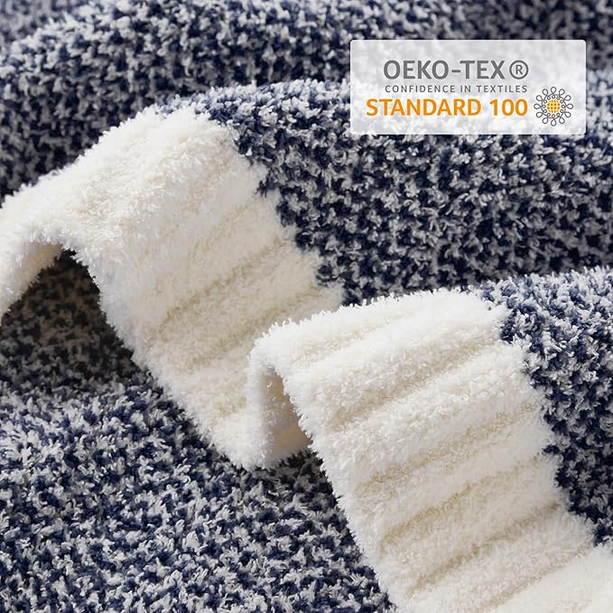 Snuggle Sac Oversized Navy Blanket, Twin XL Size for Bed | Reversible Super Soft & Cozy Knit Throw, Fuzzy Plush Fabric in Heather Navy, 66x90 inches