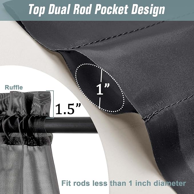 Halloween Black Sheer Curtains for Window 96 Inches Long 2 Panels Set, Soft Airy Light Filtering Voile Sheer Curtains for Living Room Bedroom, Dual Rod Pocket Window Drapes, 2x42Wx96L Inches